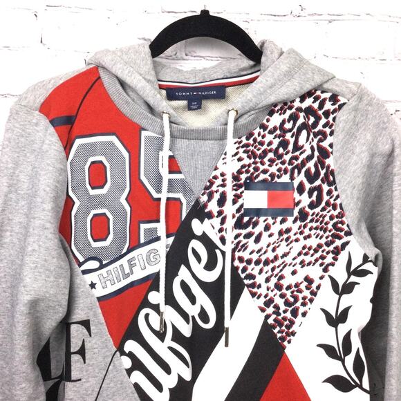 Tommy Hilfiger Retro Patchwork Kangaroo Pocket Long Sleeve Hooded Sweatshirt S - Picture 2 of 12